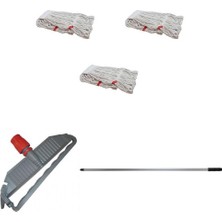 Özgürce Geniş Islak Paspas Seti, 3 Adet Mop Başlığı, Metal Sap ve Tutucu ile