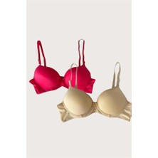 Hayat Store Arias Closet Kırmızı-Ten 2'li Mikro Kumaş Içi Boş Balenli Günlük Desteksiz Sütyen