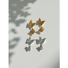 QA Quella Accessories Çelik Sim Kelebek Sallantılı Gümüş & Gold Küpeler - Gümüş