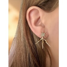 QA Quella Accessories Özel Seri Zirkon Yıldız Çift Kullanımlı 14K Gold Küpe