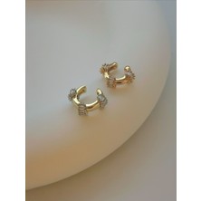 QA Quella Accessories Özel Seri Halka Baget   Deliksiz Gümüş Zirkon & 14K Gold Kıkırdak Küpe - Gold Üzeri Silver