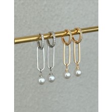 QA Quella Accessories Rodyum Inci Top Sallantılı 14K Gold-Silver Küpe - Gümüş