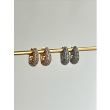 QA Quella Accessories Özel Seri Halka Zirkon Bombe Gümüş & Gold Küpeler