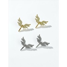 QA Quella Accessories Çelik Zirkon Anka Kuşu  Gümüş & Gold Küpeler - Gümüş