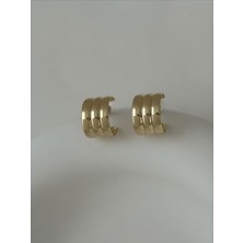 QA Quella Accessories Rodyum Birleşik Üçlü Görünüm 14 Ayar Altın Kaplama Halka Gold Küpe