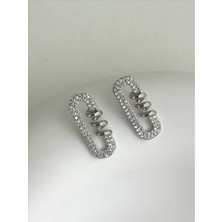 QA Quella Accessories Rodyum Zirkon Taş Yay Motif Tasarım 14 Ayar Gümüş Kaplama Silver Küpe