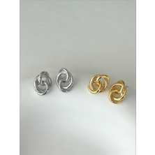 QA Quella Accessories Özel Seri Burgu  Düğüm Detay 14 Ayar Altın Kaplama Gümüş & Gold Küpe - Gümüş