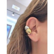 QA Quella Accessories Özel Seri Kalın Birleşik Tasarım Gümüş-Gold Earcuff Kıkırdak Küpe