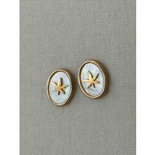 QA Quella Accessories Çelik Yuvarlak Sedef Yaprak  14K Gold Küpe