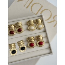 QA Quella Accessories Özel Seri M   Vintage Krem-Kırmızı-Bordo-Siyah 14 Ayar Altın Kaplama Gold Küpeler - Krem