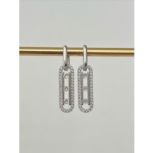 QA Quella Accessories Rodyum Messika  Zirkon Taş 14 Ayar Gümüş Kaplama Sallantılı Silver Küpe