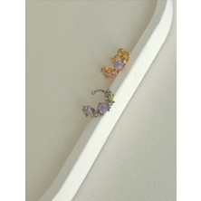 QA Quella Accessories Özel Seri  Prenses Zirkon Taş Gümüş & Gold Earcuff Kıkırdak Küpe - Gümüş