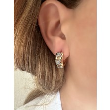 QA Quella Accessories Özel Seri x   Bombe Zirkon Gümüş-Gold Halka Küpe