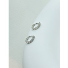 QA Quella Accessories Rodyum Mini Halka Zirkon Taş Gümüş Kaplama Küpe