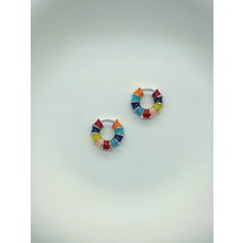 QA Quella Accessories Xuping Vintage Renkli Mineli Mini Halka 14K Silver Kaplama Gümüş Küpe