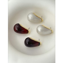 QA Quella Accessories Özel Seri Iri Dolgu Damla  Sedef Beyaz & Kahve 14K Gold Küpe - Kahverengi