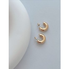 QA Quella Accessories Rodyum Bombeli Yarım Ay  Halka Gold Küpe