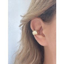 QA Quella Accessories Özel Seri  Düz Kalın Gümüş & 14K Gold Earcuff Kıkırdak Küpe  - Gold