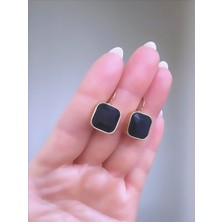 QA Quella Accessories Çelik Doğal Taş Sallantılı Lacivert & Kahve Gold Küpeler - Koyu Lacivert