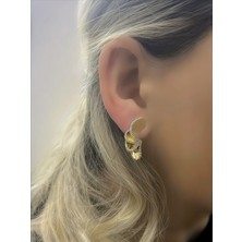 QA Quella Accessories Rodyum Kıvrım Zirkon  Gold Küpe