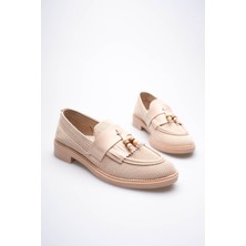 Roof Atelier Kadın Bej Boncuk Püsküllü Triko Loafer Ayakkabı - Nefetu