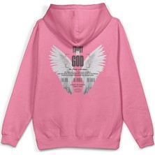 Overoz Trust In God Melek Kanadı Angel Sırt Baskılı Kapüşonlu Yarı Oversize Sweatshirt Pembe Hoodie 1387