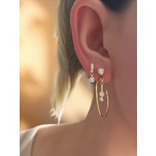 QA Quella Accessories Xuping Tasarım Ayrı  Zirkon Sallantılı 14K Soft Rose-Gold Küpe