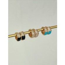 QA Quella Accessories Rodyum Zirkon 14 Ayar Beyaz & Mavi & Siyah Halka Soft Rose-Gold Küpeler - Mavi