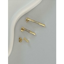 QA Quella Accessories Rodyum Kemik Zirkon 14K Altın Kaplama Gold Küpeler - 1 cm
