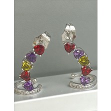 QA Quella Accessories Xuping Kalpli Renkli Zirkon Delikli Earcuff Kıkırdak Küpe - Sol