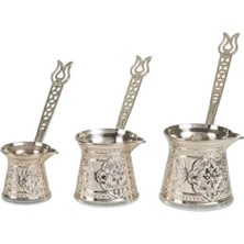 Feyza Design 3’lü Döküm Cezve Seti, Bakır ve Zamak Malzeme, Şık ve Fonksiyonel