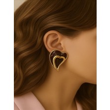 QA Quella Accessories Özel Seri Içiçe Kalp Mürdüm Gold Küpe