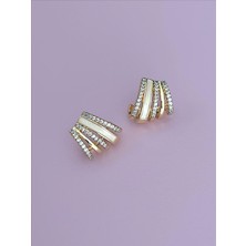 QA Quella Accessories Çelik Çoklu Görünüm Zirkon Sedef 14K Altın Kaplama Gold Küpe