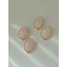 QA Quella Accessories Özel Seri Sedef Düğme Pembe & Krem 14K Gold Küpe - Krem