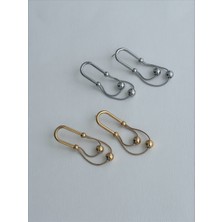 QA Quella Accessories Çelik Ataç Sallantılı Topçuk Gümüş & Gold Küpeler - Gold