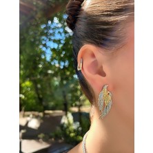 QA Quella Accessories Özel Seri   Gümüş Zirkon Anka Kuşu Gold Küpe
