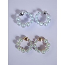 QA Quella Accessories Rodyum Yuvarlak Mini Inciler Gümüş & Gold Küpe - Gümüş