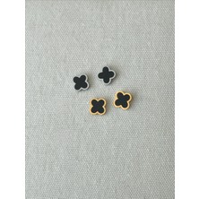 QA Quella Accessories Çelik Mini Yonca Gümüş & Gold Küpe - Gümüş