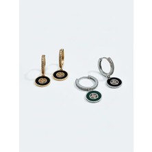 QA Quella Accessories Rodyum Siyah Daire Sallantılı Zirkon Gümüş & 14K Rose Gold Küpe - Gold