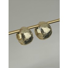 QA Quella Accessories Özel Seri Kalın Halka Yaprak Desen 14 Ayar Altın Kaplama Gold Küpe