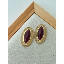 QA Quella Accessories Özel Seri Vintage  Koyu Bordo 14 Ayar Altın Kaplama Işlemeli Gold Küpe