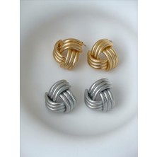 QA Quella Accessories Rodyum Üçlü Sarmal Burgu Tırtıklı Düğüm 14 Ayar Altın Kaplama Gold Küpe - Gold