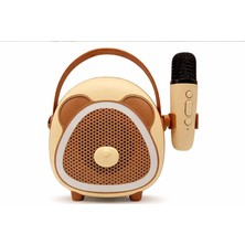 Marsilyan Çocuklara Özel Retro Tasarımlı Bluetooth Karaoke Mikrofon ve Ahşap Tripodlu – Kahverengi