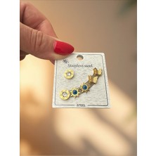 QA Quella Accessories Çelik Nazar Güneş-Sim Kelebek-Zirkon Taş 6 Lı Set Küpe