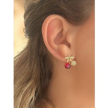 QA Quella Accessories Çelik Zirkon Kiraz Gold Küpe