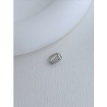 QA Quella Accessories Rodyum Üç Damla Ok Zirkon Gümüş Earcuff Kıkırdak Küpe