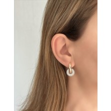 QA Quella Accessories Özel Seri Zirkon Içiçe Halka Gümüş-Gold Küpe