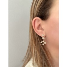 QA Quella Accessories Çelik M   Beyaz Zirkon Gold Küpe