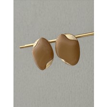 QA Quella Accessories Özel Seri Doğal Taş Tasarım Açık Kahve 14 Ayar Altın Kaplama Gold Küpe