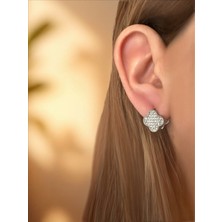 QA Quella Accessories Çelik   Zirkon-Sedef Çift Taraflı Yonca Silver Küpe